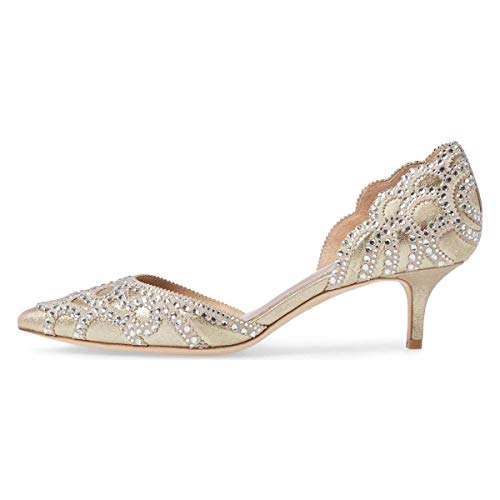 Image of XYD Women's Pumps, Elegant Pointed Toe, D'Orsay Kitten Low Heels, Rhinestone Studs, Slip-On Satin Shoes for Wedding