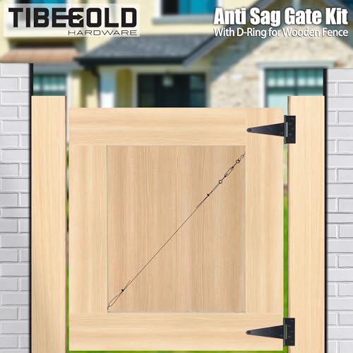 Image of Anti Sag Gate Kit for Wooden Fence, Black Anti-Sagging Gate Support Cable Kit Hardware, Gate Sag Frame Kit Hardware No Sag Gate Kit Hardware, Wood Gate Repair Kit for Outdoor, 1 Pack
