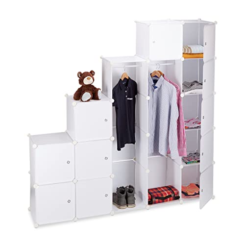 Armario modular con 14 compartimentos y barras de plástico blanco 180x145 4