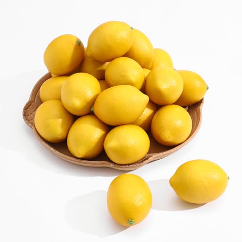 dallisten 12PCS Artificial Lemons Lifelike Fake Yellow Lemons for Kitchen Decor Fruit Bowl Lemonade Party Photo Props & Summer Table Decorations Realistic Faux Fruit for Home & Events