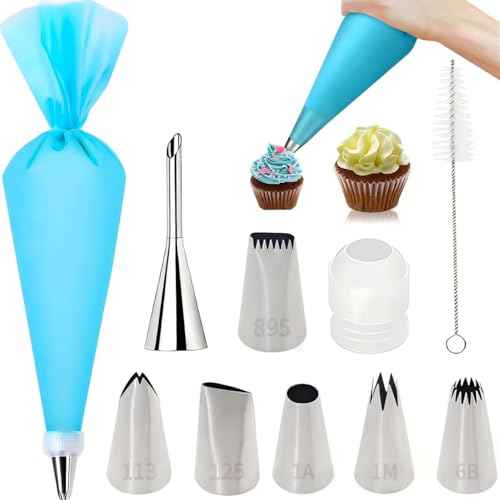 10 Pcs Large Piping Tips Set, Stainless Steel Icing Tips with, Professional Pastry Tips for Cupcake, Cookie and Puff