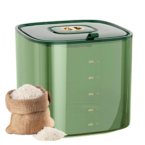 ARSBORUI Reis Aufbewahrungsbox, 5KG Reis Aufbewahrungsbehälter mit Deckel Luftdicht, Feuchtigkeit Reisbehälter Reisbox, Getreidevorratsbehälter Küche Vorratsdosen für Reis, Mehl, Nüsse (Green)