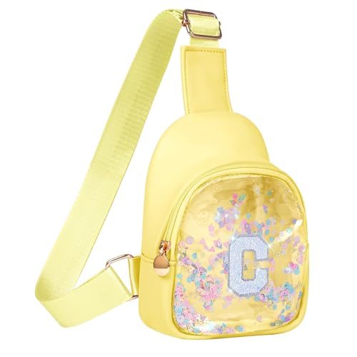 Image of COSHAYSOO Personalized Christmas Birthday Gifts Burr Basket Stuffers for Girls Yellow Purse Sling Bag Crossbody Girl Cute Funny Cool Mini Travel Fashion Accessories Monogrammed Initial Letter C