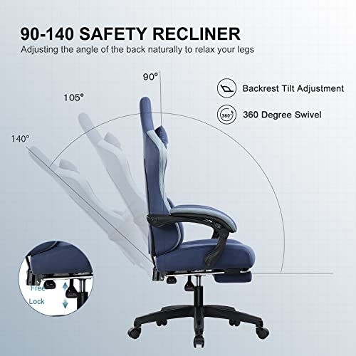 sedia gaming ergonomica sedia da gaming tessuto traspirante schienale alto con cuscino imbottito a molle, poggiatesta e supporto lombare per giochi di studio e lavoro blu navy - Sedia gaming - Immagine 6