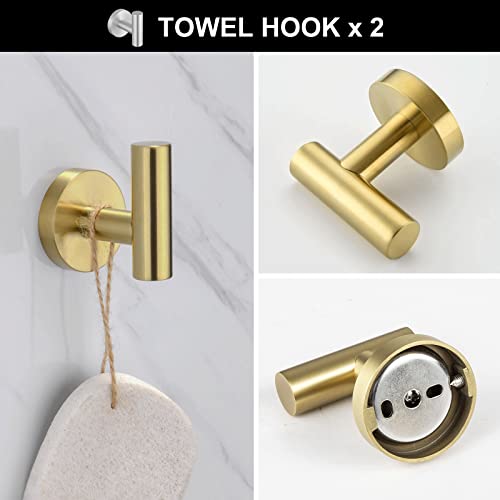 5-Piece Bathroom Hardware Set Brushed Gold, Lava Odoro Towel Rack Set Stainless Steel Wall Mounted - Include 23.6 In Bath Towel Bar, 2 Robe Towel Hooks, Toilet Paper Holder And Towel Ring #TOP4