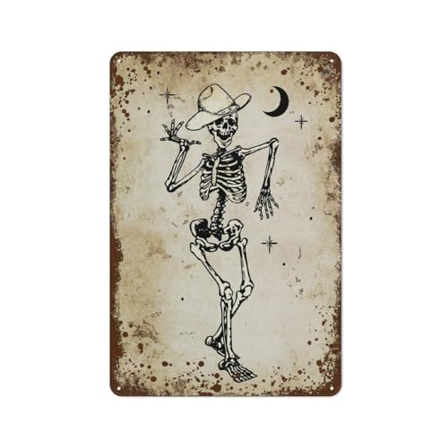 C'est l'automne, vous tous, art squelette d'Halloween de cow-boy, décoration d'Halloween, décoration murale intéressante pour la maison, idée de personnalisation, boîte en métal vintage, décoration
