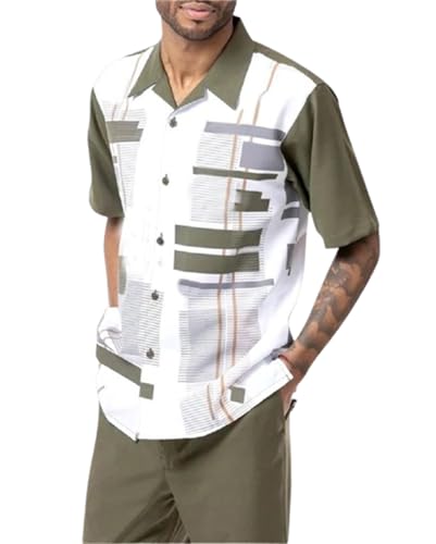 TIFIYA Men's Shirts 2 Piece Suits Striped Short Sleeve Pants Sets,Fashion Big and Tall Clothing for Men S-5XL