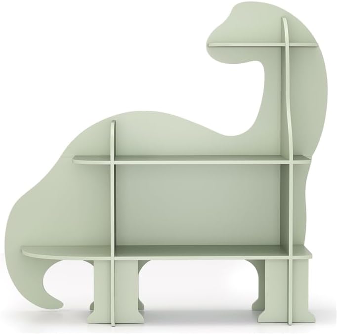GLACER Dinosaur Toddler Bookshelf, 3-Tier Kids Book Shelf w/ 6 Compartments, Montessori Toy Shelf, Toy Storage Organizer, Anti-Tip Design for Nursery Playroom Bedroom