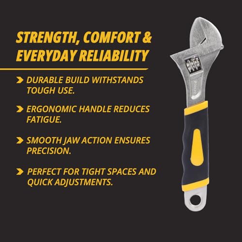 Image of 8 Inch (200mm) Adjustable Spanner Wrench (26MM MAX JAW) |SH-11073E| High Carbon Steel Forged, Polished Nickel Finish, Dual-Grip Handle, Laser Scale. For DIY and Professionals