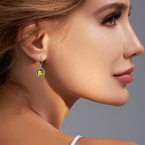 Jupiter Natural Peridot Gemstone Earrings - Rhodium Plated Genuine Gemstone Dangle Women Earrings, 10Mm Natural Peridot, Peridot Dangle Earrings Gifts For Valentine's Day, Mother's Day, Birthday Jewelry Gifts #TOP4