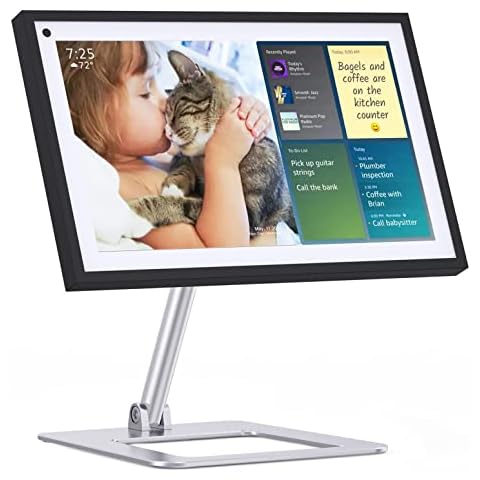 Almoz Tilt Stand for Echo Show 15 All Generation, Raise Up to 7" from Desk, Rotate 360° Vertically, Desktop Echo Show 15 Mount with Sturdy Aluminum Material and Stable Big Base (Metallic) Cover