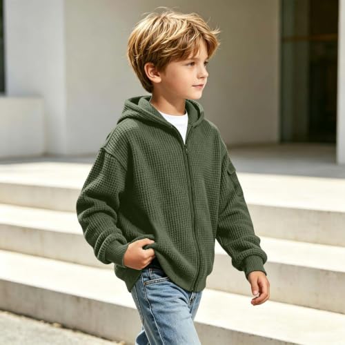 Kids Zip Up Hoodie Waffle Knit Long Sleeve Boy Sweatshirt Jacket Size 8-10 - image 7
