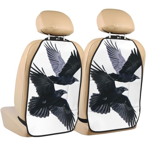Two Flying Ravens Birds Car Seat Back Kick Protectors,2 Pack Kick Mats with Storage Pockets for Vehicles to Protect from Dirt Mud Scratches