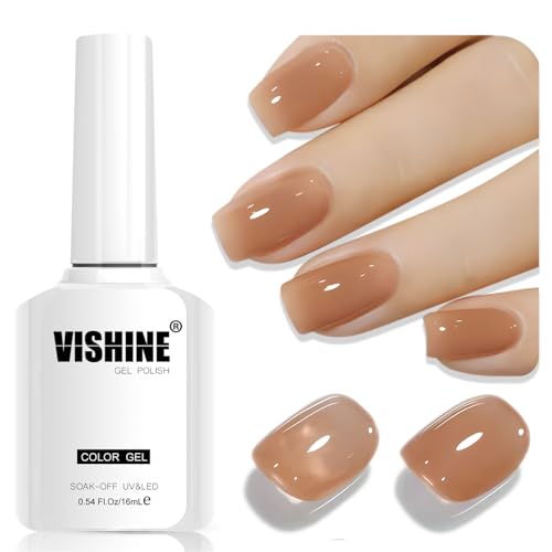 Vishine 16ml Light Sheer Caramel Brown Jelly Gel Polish Translucent Crystal UV Gel French Manicure DIY Nail Art Soak-Off Sheer Caramel Brown E045