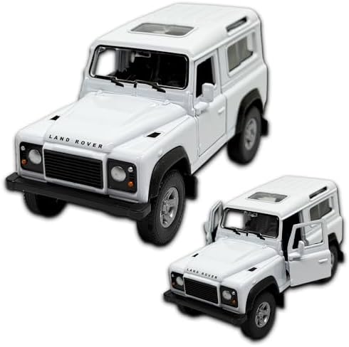 Miniatura de carro Land Rover Defender 90 2001 em metal, 11 CM, Rodinhas de borracha com Fricção, Carrinho de ferro miniatura, resistente a quedas, Kinsmart (Branco)