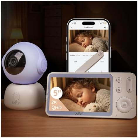 BOIFUN 2K HD 5-Inch Split-Screen, Smart WiFi Baby Monitor with Camera and Audio, Smartphone APP, AI Motion & Cry Detection, Night Vision, 360° Auto Tracking,Humidity &Temperature Detection,2-Way Talk