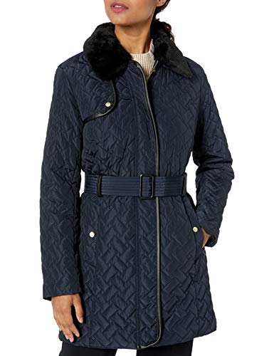 Cole Haan Women's Quilted Trench Coat, Dark Navy, Large