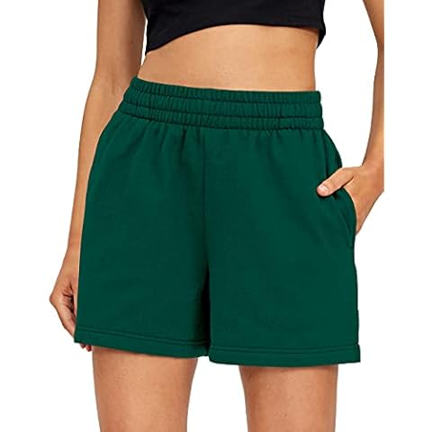 AUTOMET Womens Sweat Shorts Summer Casual High Waisted Athletic Shorts Comfy Lounge Running Shorts Gym Shorts with Pockets, Dark Green, Medium Cover