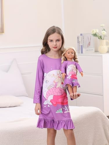 Bow Dream Toddler Girls Dress & Matching American Girl Doll Clothes - Purple Floral Pattern4