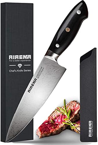 AIRENA Chefs Knife, 8 Inch Professional Japanese Kitchen Knife - German High Carbon Stainless Steel - Best Value with Sheath & Gift Packaging - Ultra Sharp Cooking Knife