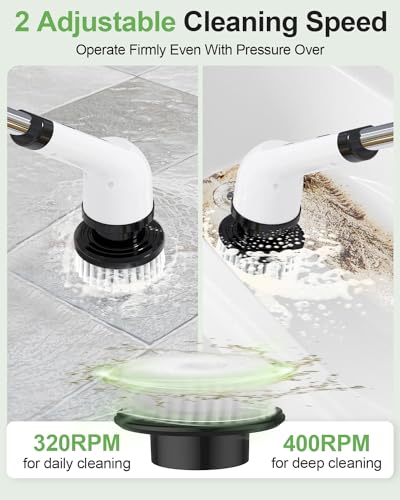 Image of Cordless Electric Spin Scrubber, 9 Brush Heads, 2-Speed Motor | Floor cleaning, bathroom scrubber, tile floor scrubber, extension arm, IPX7 waterproof, tub, sink, grout, wet- dry vacuum