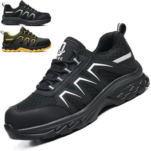 UOQC S1 Zapatos de Seguridad para Hombre ESD Antiestáticos Zapatillas de Trabajo Mujer Ligeros SR Antideslizantes Tenis Calzado de Trabajo Transpirables Puntera de Acero para Industrial Negro 40EU