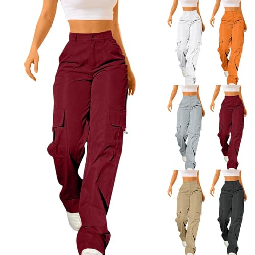 Generisch Pantalones cargo para mujer, cintura alta, pantalones de senderismo, deportivos, multibolsillos, pantalones cargo de pierna recta, pantalones de trabajo, pantalones de verano, pantalones de