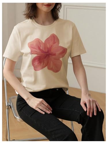 Girl's Floral Graphic Tees Short Sleeve Loose Summer Shirts for Girls Aesthetic Cute Clothes Trendy2