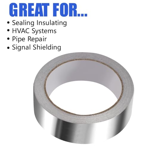 Image of Aluminium Foil Tape Adhesive Insulation Heat Resistant Foiled Tape Rolls for HVAC Repair Pipe Sealing Ducts