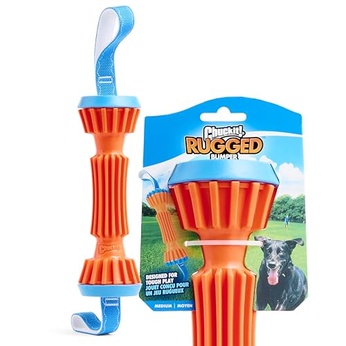 Image of Chuckit! Rugged Bumper Fetch Stick, Medium, 13.5in, Orange and Blue | Has TPR Ridges for Easy Grip, Doubles as a Tug-of-War Toy and Floats in Water; Not Recommended for Aggressive Chewers