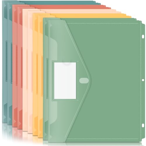 Forvencer Binder Pocket 10 Pack Super Heavyweight Plastic Folders with Tight Closure Binder Folders Side Loading 3 Ring Binder Pocket Binder Dividers with Pockets Letter Size Retro Series