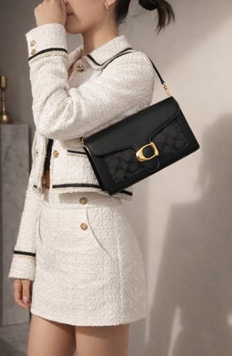 Image of Diva Dale Signature Canvas Shoulder Bag, Brown Leather with Monogram Pattern, Gold Hardware, Adjustable Strap
