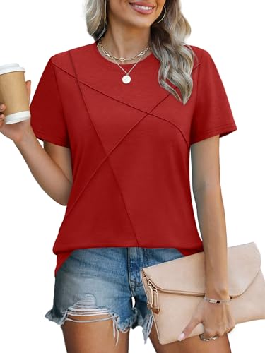 Image of XIEERDUO Womens Summer Tops 2026 Pleated Round Neck Short Sleeve Shirts Business Casual