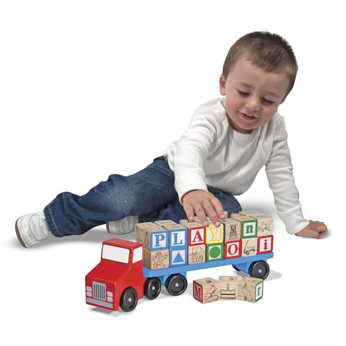 Image of Melissa & Doug Alphabet Blocks Wooden Truck Educational Toy (Pack of 12)