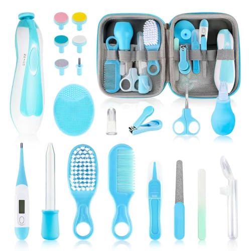 Image of Baby Healthcare and Grooming Kit, 21pcs Baby Electric Nail Trimmer Set Newborn Nursery Health Care Set for Newborn Infant Toddlers Baby Boys Girls Kids Haircut Tools (21 Kits Blue)