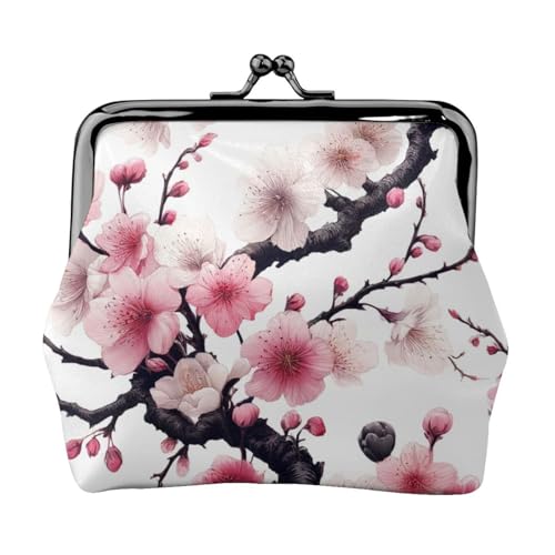 Pu Leather Buckle Coin Purse Cherry-Blossom Girls Kiss-Lock Change Purse Wallets