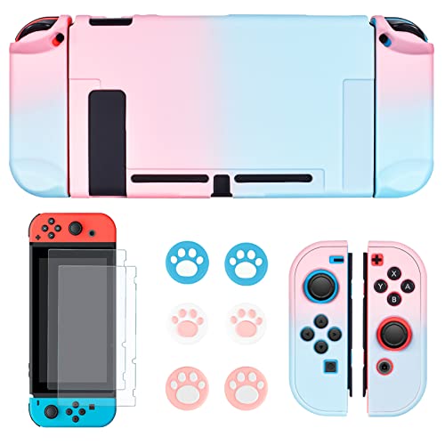 DLseego Coque Compatible avec Switch, Housse de Protection Anti-Rayures Antichoc Case Cover avec 2 Protection Écran Verre Trempé et Joy-Con Controller Accessoires pour Switch-Dégradé Rose-bleu