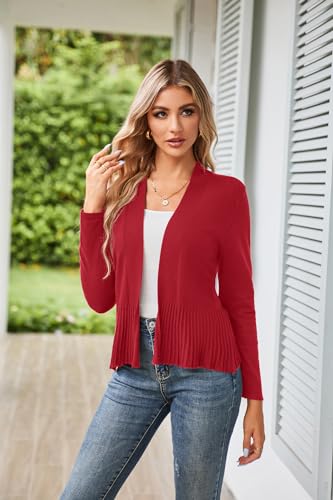 Image of GRACE KARIN Women's Lightweight Peplum Cardigan Sweaters Open Front Cropped Cardigan Long Sleeve Trendy Summer Knit Tops