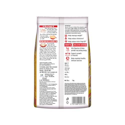 Image of Saffola Oats | 1kg | Instant Rolled |Soft & Creamy |Power of Protein, Iron & Fibre | Nutritious grain[weight may vary] (Pack of 2)