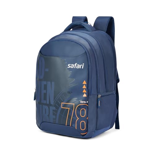 Safari Aether 38L Laptop Backpack Bag for Men and Women, Ideal for Office/School/College Boys and Girls, 4 Compartment Casual Backpack with Rain Cover, Trolley Sleeve & Organizer, Color Blue