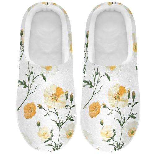 JUNZAN Sweet Portulaca Grandiflora White Womens House Cotton Slippers Soft Memory Foam Indoor Slippers for Spa Funny Presents 6-7