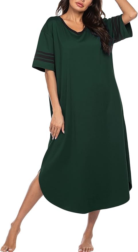 Image of Ekouaer Long Nightgown, Womens V Neck Loungewear Oversized Sleepwear Loose Sleep Dress S-4XL
