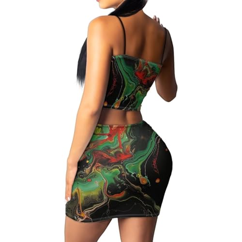 Image of 2025 Sexy Spaghetti Strap Crop Tops and Bodycon Skirt Casual 2 Piece Set S-4XL