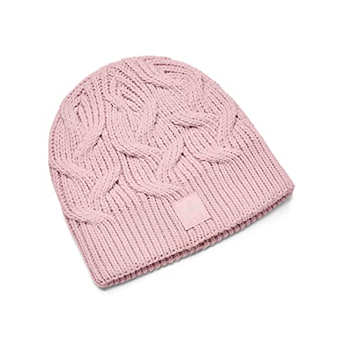 Under Armour womens Halftime Cable Knit Beanie , (647) Prime Pink / Prime Pink / White , One Size Fits All