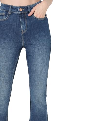 Image of VERO Moda Women High Rise High Waist Bootcut Flared Jeans | Wide Leg Bell Bottom Denim | Stretchy & Stylish Retro Look