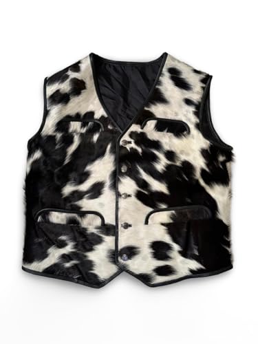 SHAHI TRADERS Men's Real Cowhide Leather Hair-on Vest - Natural Cow Hair vest Western Cowboy Leather Vest For Mens