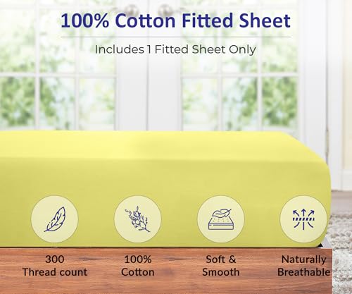 Image of ROYALE LINENS 300 Thread Count 100% Long Staple Combed Cotton Fitted Sheet Queen - Super Soft Deep Pocket Bottom Sheet - Fitted Sheets Only - Elastic Sheets (Queen, Yellow)