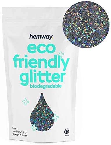 Hemway Biodegradable Glitter Eco Friendly – 100g/3.5oz Bio Cosmetic Safe Sparkle Vegan for Face Eyeshadow Body Hair Festival Makeup Craft – Chunky (1/40″ 0.025″ 0.6mm) – Gun Metal Grey Holographic