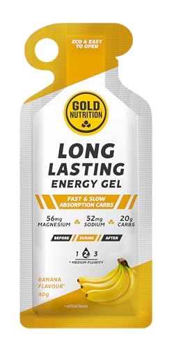 GOLDNUTRITION LONG LASTING ENERGY GEL 40g (CAJA 16 UNIDADES) | GEL ENERGÉTICO CON 20 GRAMOS DE CARBOHIDRATOS, 56 MG DE MAGNESIO Y 52 MG DE SODIO | IDEAL PARA DEPORTES DE RESISTENCIA (PLÁTANO)