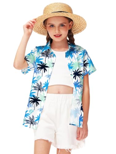 Image of Remimi Unisex Kids 4th of July Button Up Shirt Boys American Flag Print Hawaiian Beach Short Sleeve Tops 5-14 Years